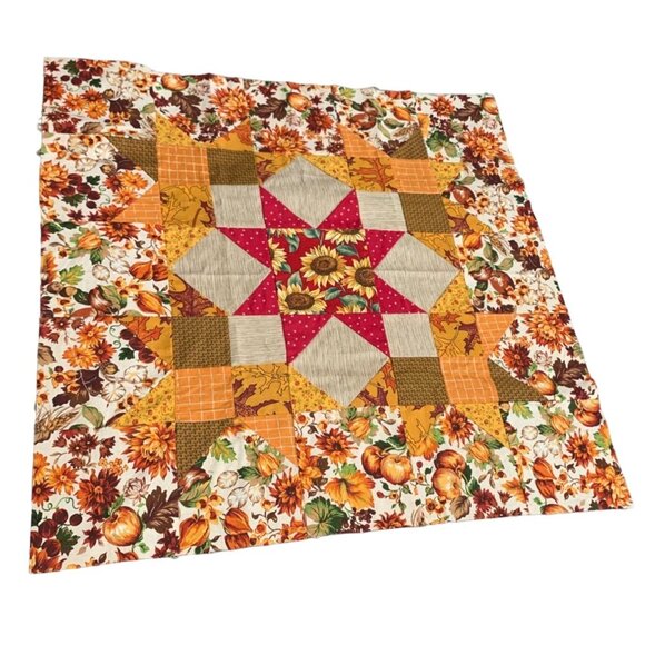 Handmade Autumn Quilt Star Block Floral & Patchwork Design 20"x20" - Picture 1 of 6